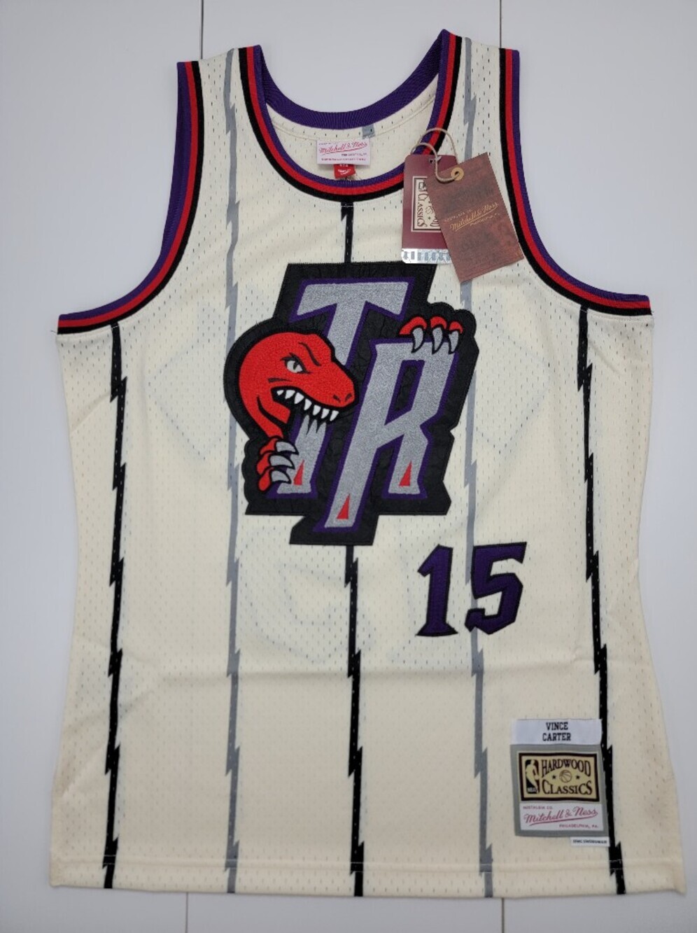 Vince Carter Raptors Mitchell & Ness Cream Chainstitched NBA Jersey Size M New